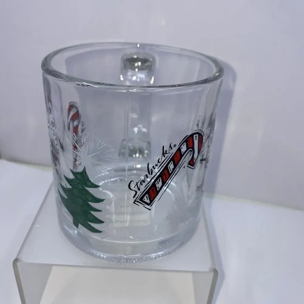 Starbucks Candy Cane Christmas Tree Winter Snowflake Clear Glass Coffee Cup 12oz